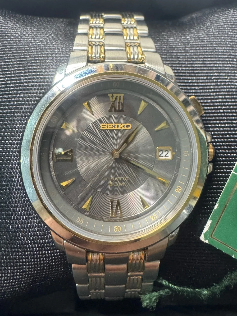 #151 Seiko Two-Tone Gray Dial Men’s Watch with Gold Accents